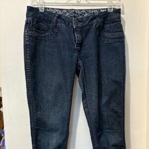 Flip Side Womens Mid Rise dark blue/ Camo Reversible Jeans 14" waist